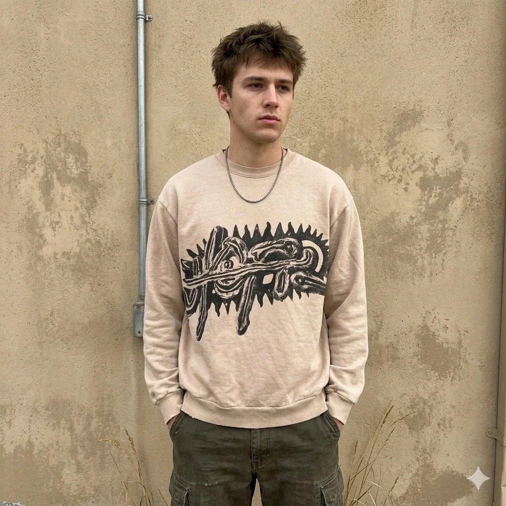 Travis Scott Utopia Sweatshirt Mens Large Beige Graphic Streetwear‎ Gorpcore